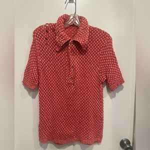 Vintage Orange/Red Patterned Crochet Polo Shirt